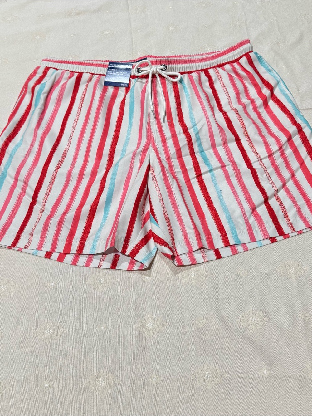 Club Room Men's Multicolor Striped Swim Shorts L Drawstring pockets ElasticMesh